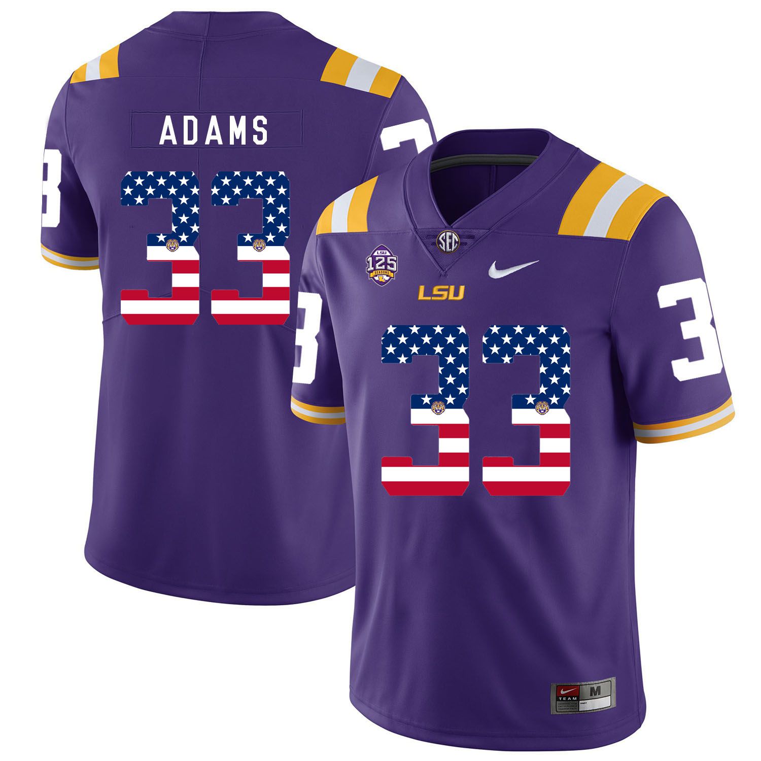 Men LSU Tigers #33 Adams Purple Flag Customized NCAA Jerseys